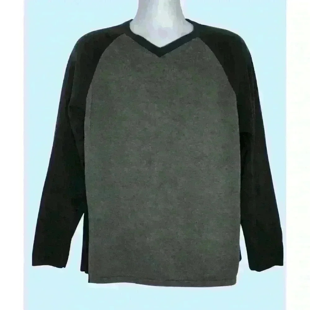 Vtg Banana Republic mens sweater L cotton long sleeve v-neck color block gray